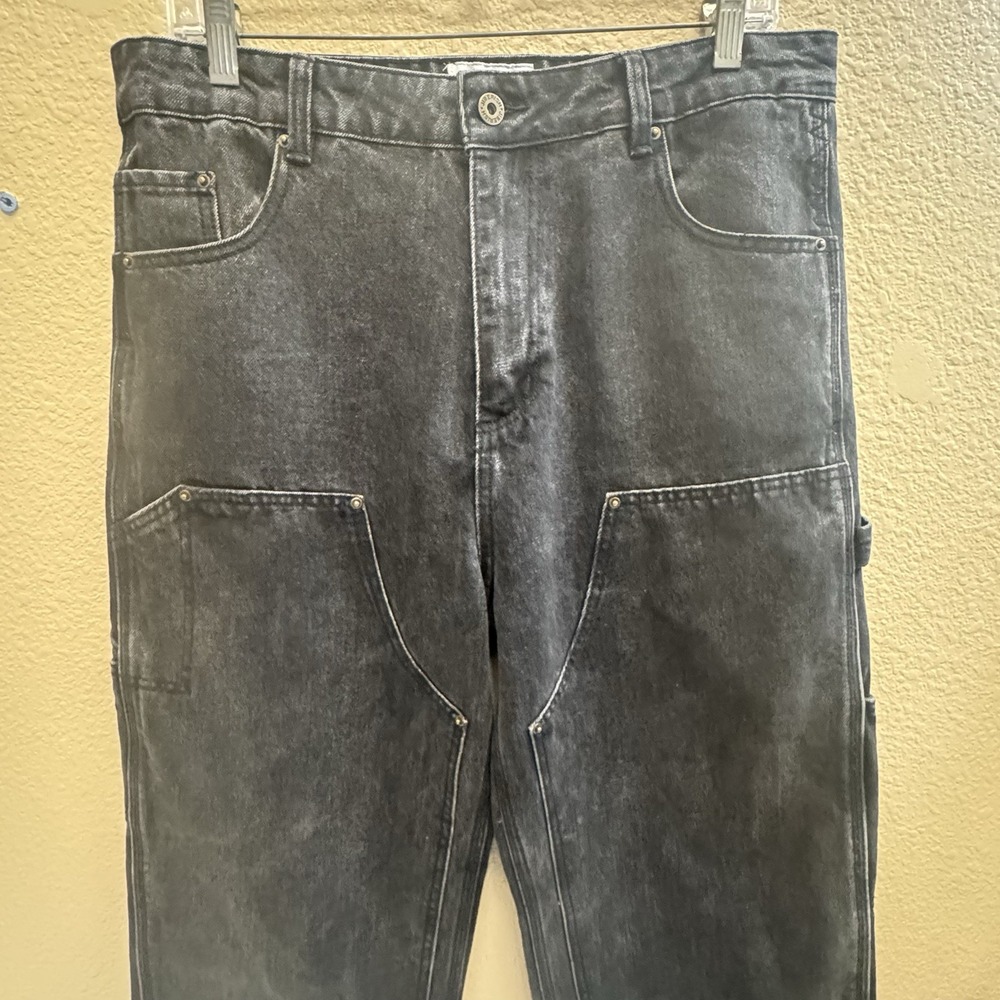 Jiberish Denim Jeans Men's Reg Fit Size 30 In Slightly Faded Black Multi Pockets